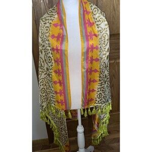 Soft Surroundings Open Front Cardigan Women’s One Size Artsy Neon Tassels Boho